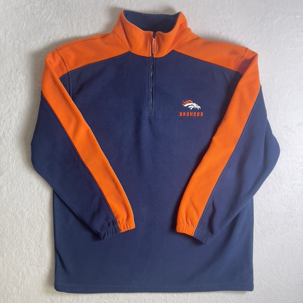 Denver Broncos 1/4 Zip Sweater Men's Size XL Fleece Lined Blue NFL‎ Team Apparel